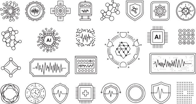 Assortment of Digital Health and AI Icons technology science