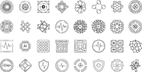 Assorted Science and Technology Icons in Outline Style symbol network