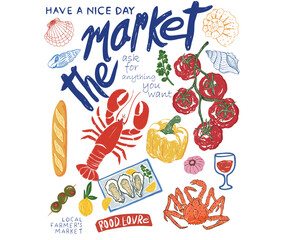 The local market artwork for t shirt print, poster, sticker and other uses. 