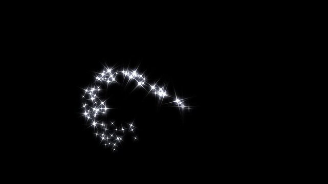 Glowing glitter stars trail line animation, twinkling magic dust, twinkling stars animation, fast glowing line motion, sparkle glitter light effect, animated shine star on black screen. 4k animation