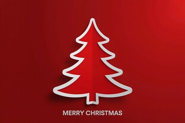 Obraz premium Merry christmas with a red christmas tree on a red background with a shadow effect