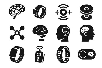 Futuristic holographic vector brain entangler neural device icon node hub implant tech