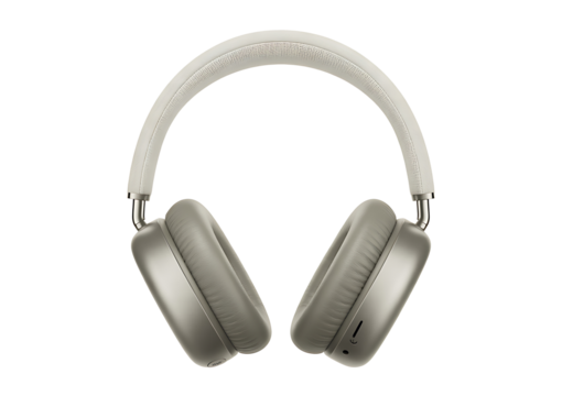 Modern headphones with a light color scheme and metallic accents providing a comfortable audio experience