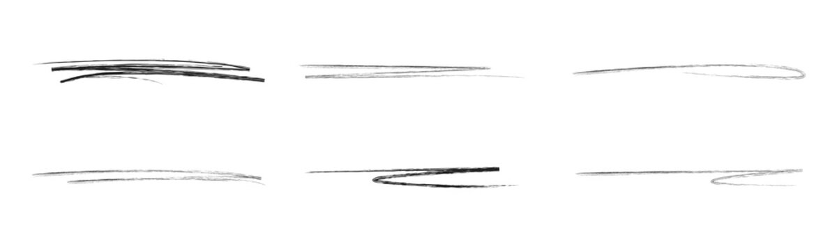 Black charcoal pencil scribble lines set, Hand-drawn texture strokes isolated on transparent or white background