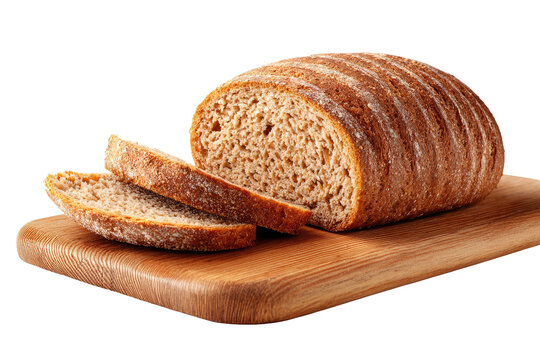 Sliced loaf of whole wheat bread on a wooden cutting board - Powered by Adobe