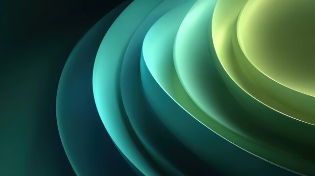 abstract background showcasing gradient blend of colors from dark teal, turquoise to lime green. Smooth, flowing layers and curved shapes create sense of movement, three-dimensional artistic beauty - Powered by Adobe