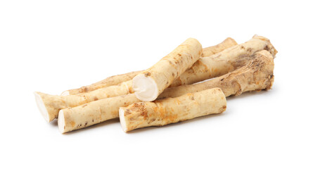 Fresh raw horseradish roots isolated on white