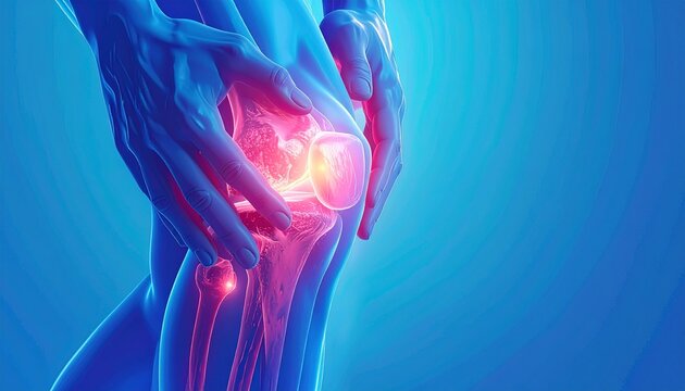 3d x ray illustration of a walking man experiencing knee joint pain against a blue background