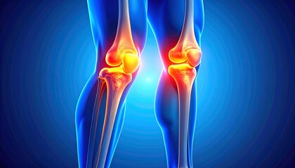 3d x ray illustration of a walking man experiencing knee joint pain against a blue background