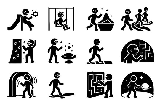 Smart race avatar vector ar interactive icons wall icon immersive tunnel playground