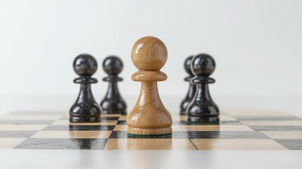 A close-up view of a chessboard featuring wooden pawns, symbolizing strategy and competition in the game of chess.
