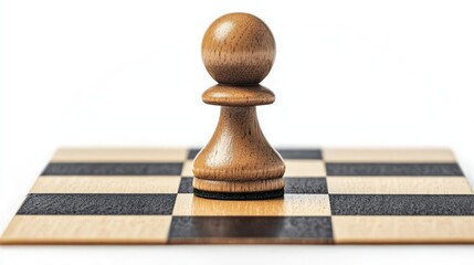Close-up of a wooden chess pawn on a checkered board, symbolizing strategy and competition in mind games.