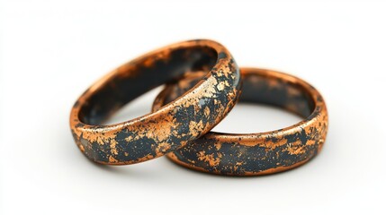 Close-up of vintage wedding rings with a unique patina, symbolizing enduring love and commitment.