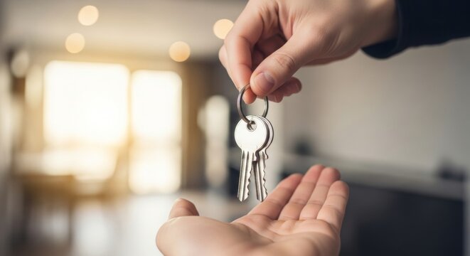 Handing over house keys for new home ownership