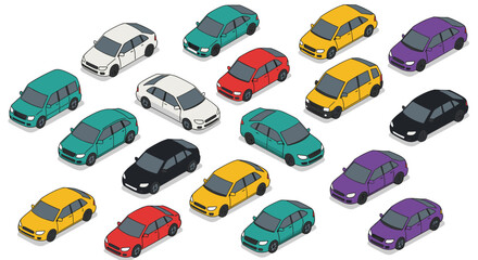 Naklejka premium Isometric colorful cars set with various models and shades