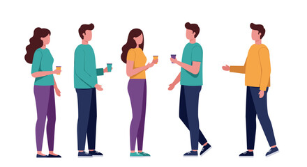 Simple flat design of people socializing with coffee cups