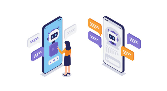 Isometric chatbot interaction with smartphone and user