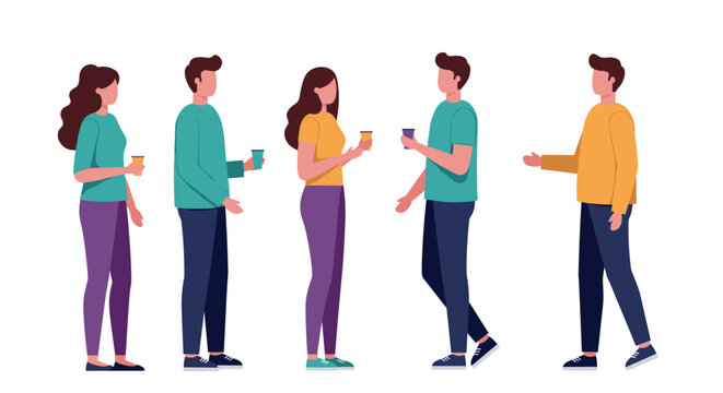 Simple flat design of people socializing with coffee cups