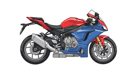 Obraz premium Vibrant red and blue sports motorcycle drawing ready for action showcasing speed and agility on the open road perfect for branding or promotional use, Generative AI.
