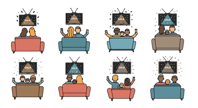Families watching television together at home