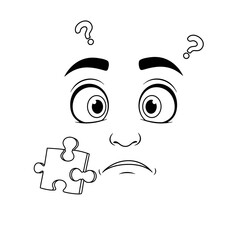 Fototapeta premium A puzzled face with a missing puzzle piece in a monochrome illustration