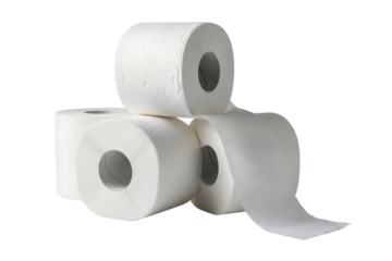 Stack of toilet paper rolls isolated on transparent background, hygiene product