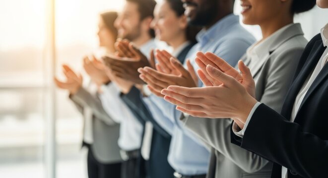 Diverse business professionals clapping hands in appreciation and success