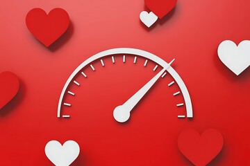Love meter showing high level of love with red and white hearts around it