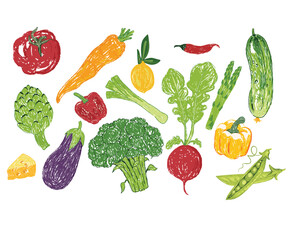 Organic vegetable farm. Local vegetable market artwork for t shirt print, poster, sticker and other uses. Fresh vegan food. Vegetable love club. Vegetable set design. 