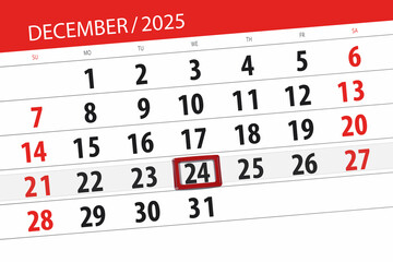 Calendar 2025, deadline, day, month, page, organizer, date, December, wednesday, number 24