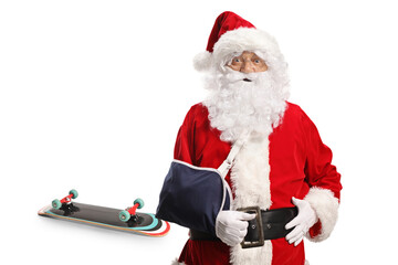 Skateboard accident and Santa Claus with arm injury