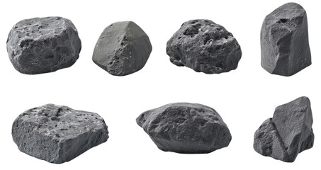 Collection of Gray Rocks isolated on a transparent background