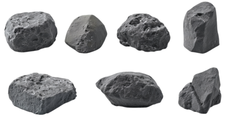 Collection of Gray Rocks isolated on a transparent background