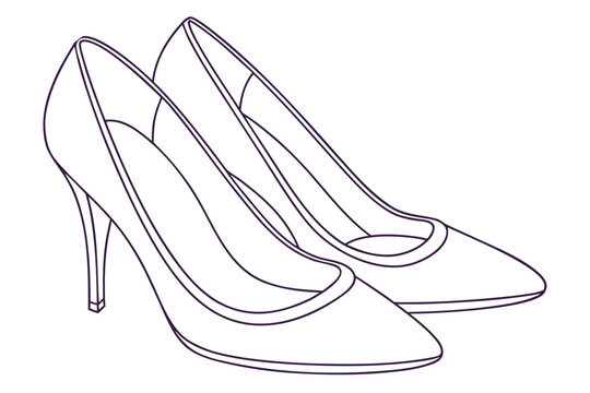Outline Drawing Of Two Pointed Toe High Heel Shoes With Thin Stiletto Heels footwear high heels