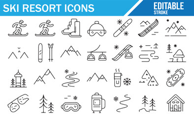 Winter activity icons for ski resorts, snow sports, and mountain travel