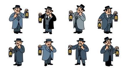 Man with lantern in various poses