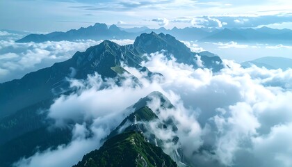 Misty mountain peaks surrounded by clouds