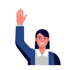 Smiling woman waving hand with transparent background