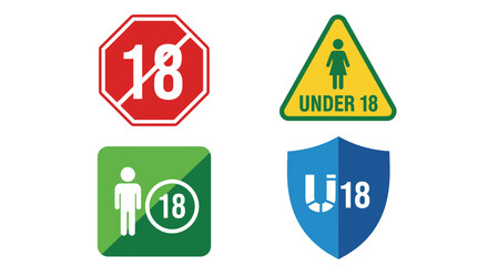 Age restriction signs stop under eighteen access and protection symbols