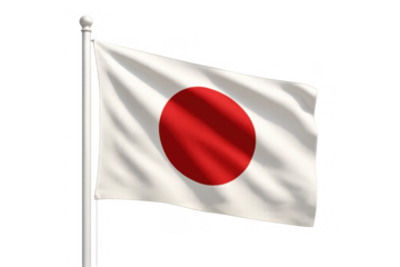 Japan flag waving on a pole, national symbol representing the country's identity, national day, international relations