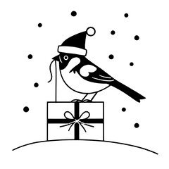  

Christmas Bird on Gift Box Black and White Illustration

 

 

 
