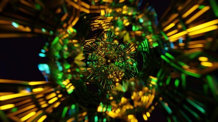 Abstract neon tunnel green yellow geometric shapes, kaleidoscopic glow - Powered by Adobe