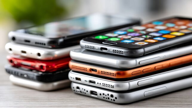 Stack of old smartphones illustrating technology obsolescence concept