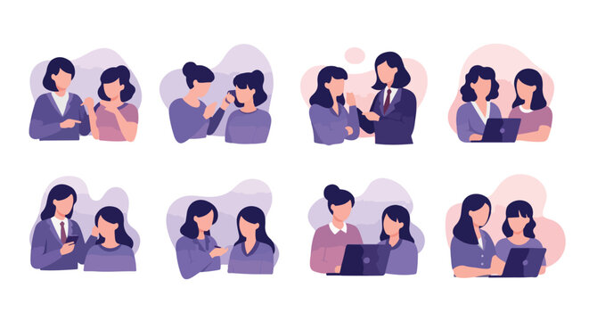 Businesswomen in various work scenarios