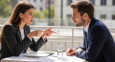 Business professionals discussing at outdoor meeting