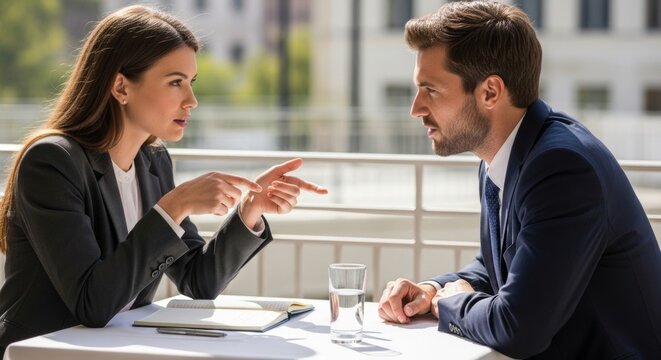 Business professionals discussing at outdoor meeting