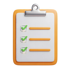 Clipboard with completed tasks checklist on 3d render isolated on transparent background