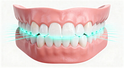 Obraz premium 3D Dental Arch with Whitening Laser Light and Clean Healthy Teeth Close-Up