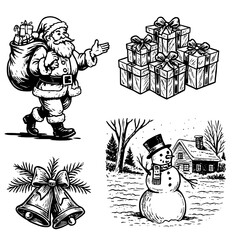 Vintage Christmas Elements Black and White Vector Set

 
