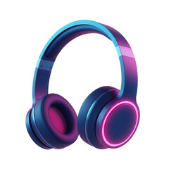 Modern headphones with neon pink and blue glowing accents isolated on transparent background